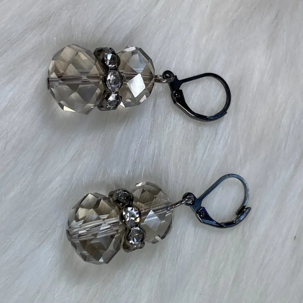 Faceted Glass Bead & Rhinestone Dangle & Drop Earrings